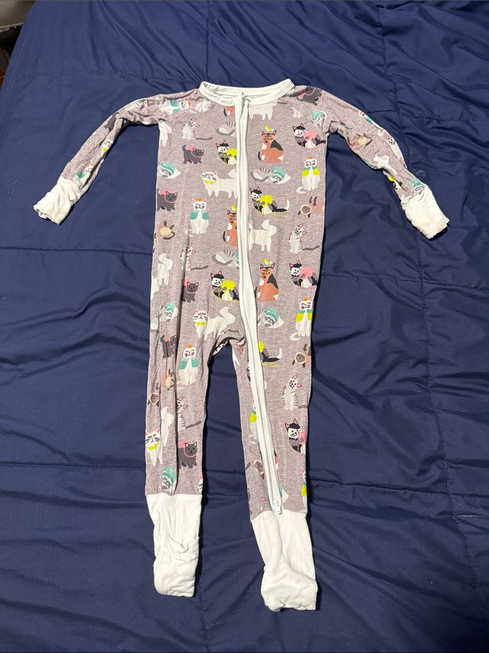 Little Sleepies Mauve Cat-Print Footed One-Piece Pajamas with White Trim